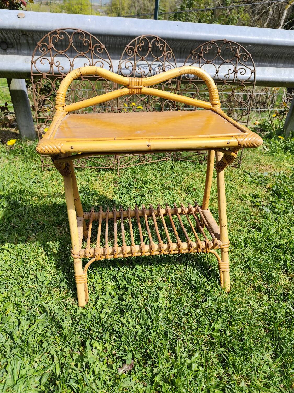 Bamboo and rattan bedside table