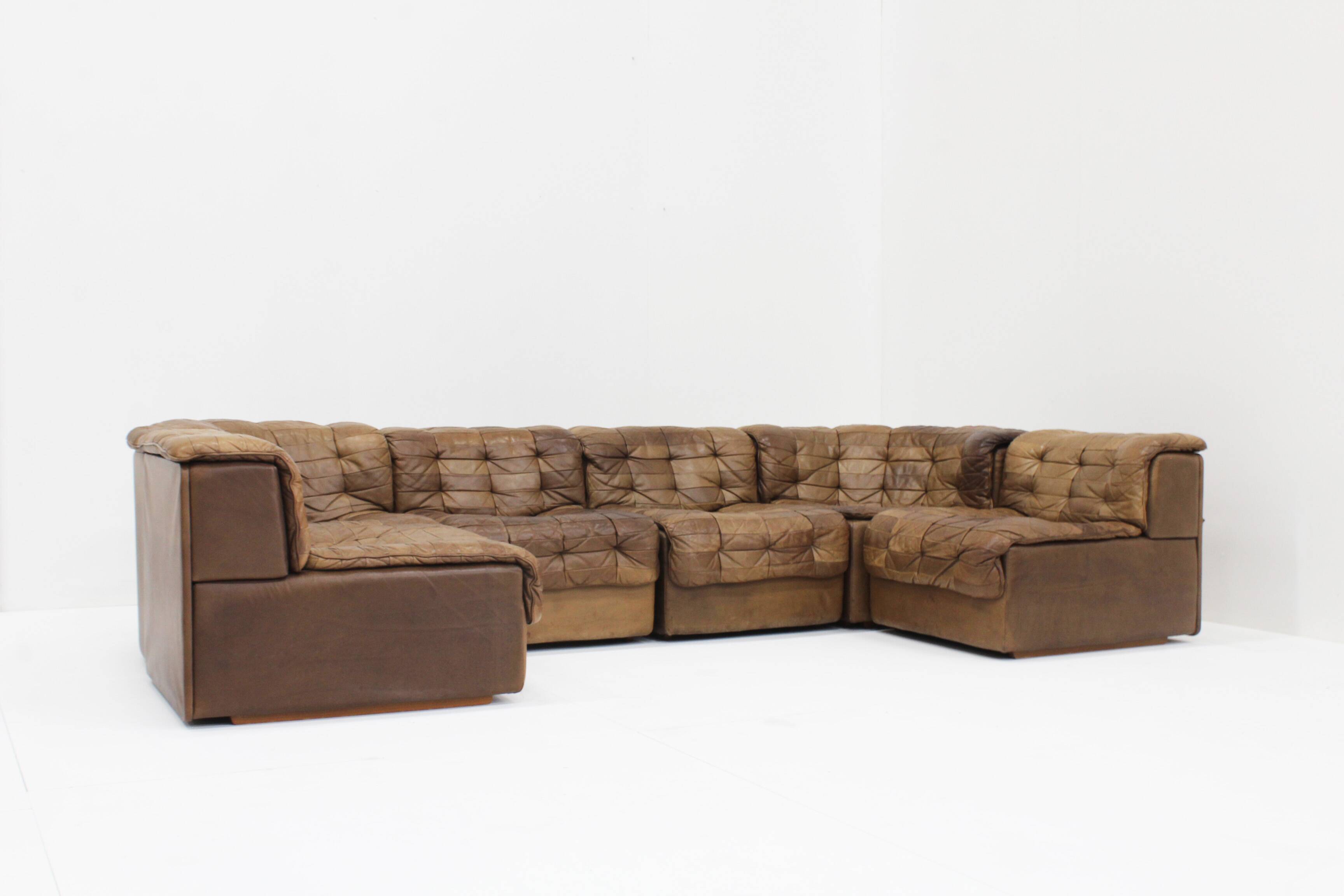 Vintage De Sede DS 11 modular sofa brown patchwork leather , set of 6