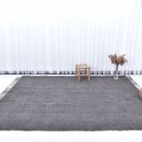 6x9 Dark Brown Handmade Wool Vintage Rug, 196x293Cm