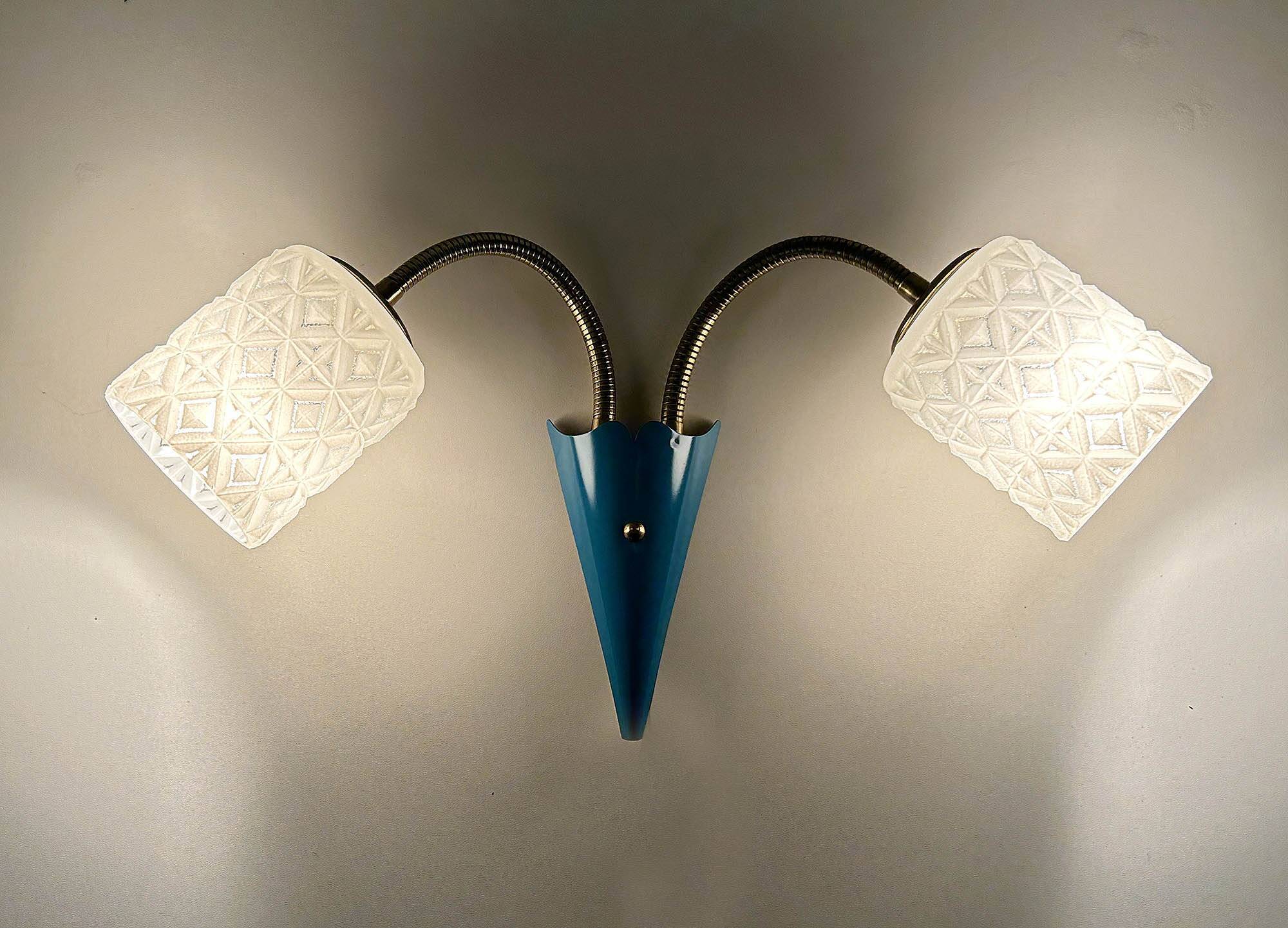 Vintage 50s Blue Glass Wall Lamp