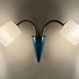 Vintage 50s Blue Glass Wall Lamp