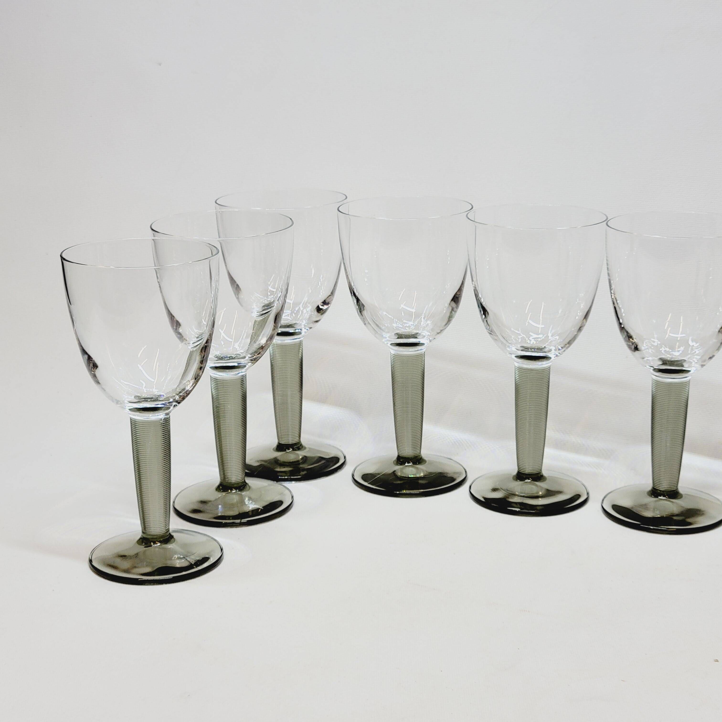 10 Bormioli Rocco Vintage Crystal Wine Glasses with Grooved Grey Stem