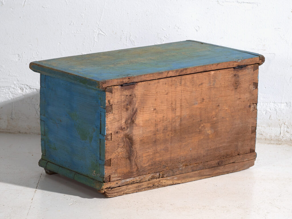 Antique chest painted blue in pine – Central Europe, around 1900