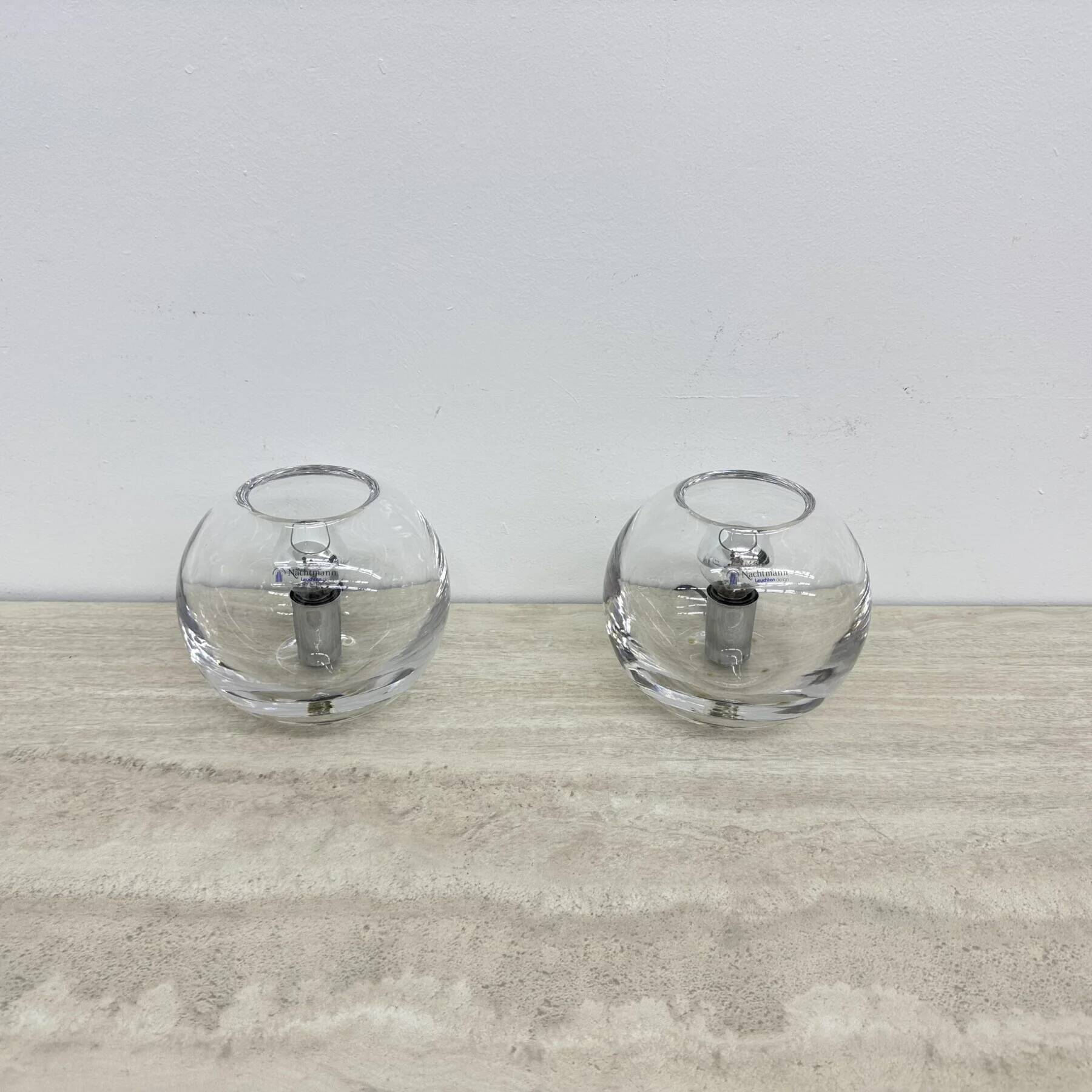 Pair of Nachtmann Leuchten design sphere crystal table lamps, 1970s