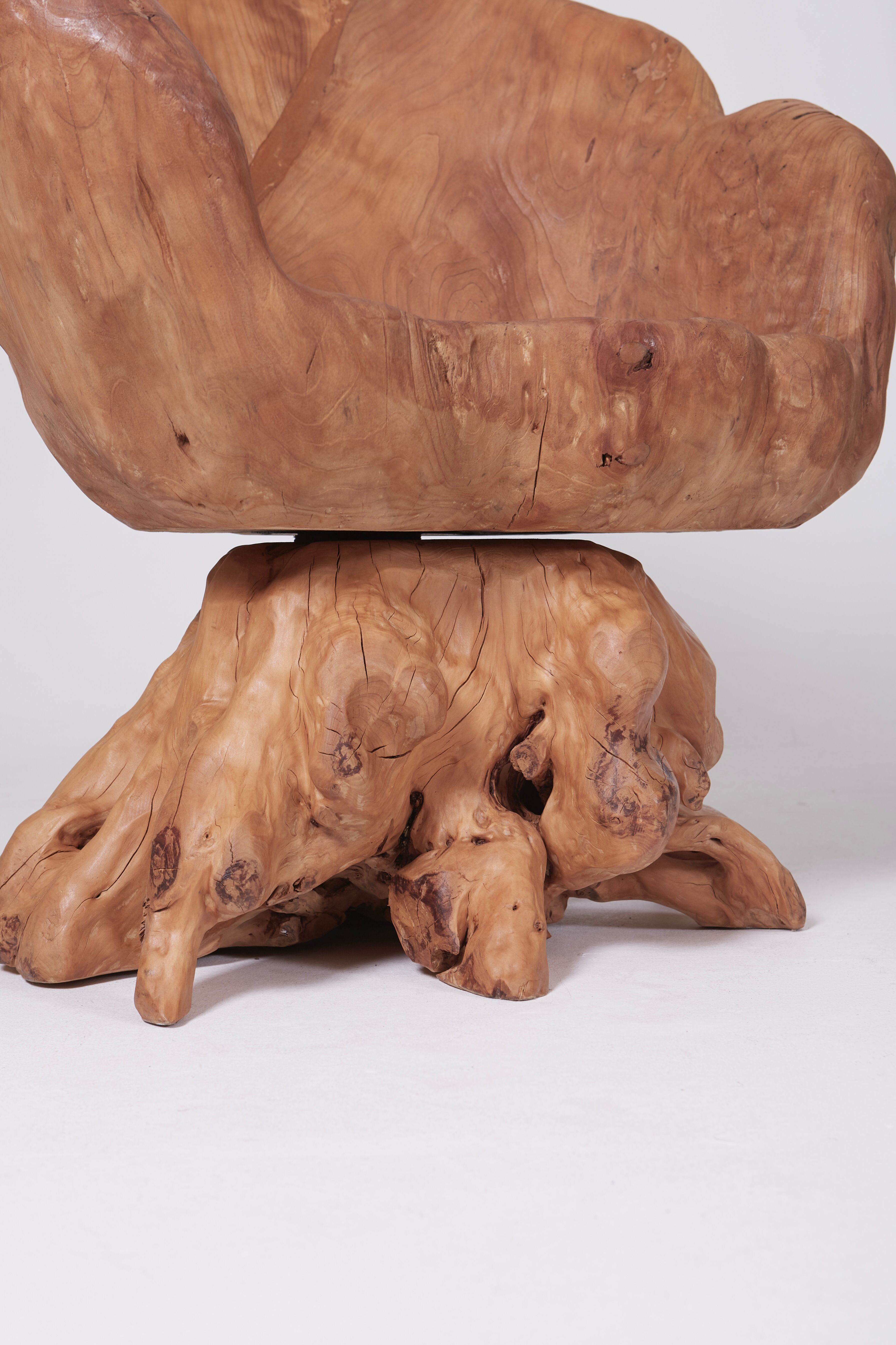 Olive root armchair brutalist design