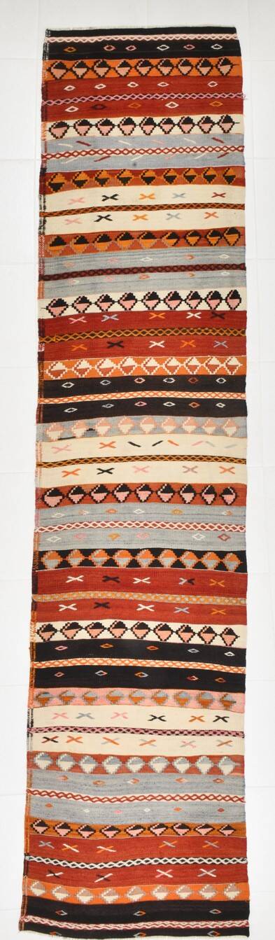 3x12 Pastel Tons Handwoven Pattern Kilim Rug, Rug For Hallway