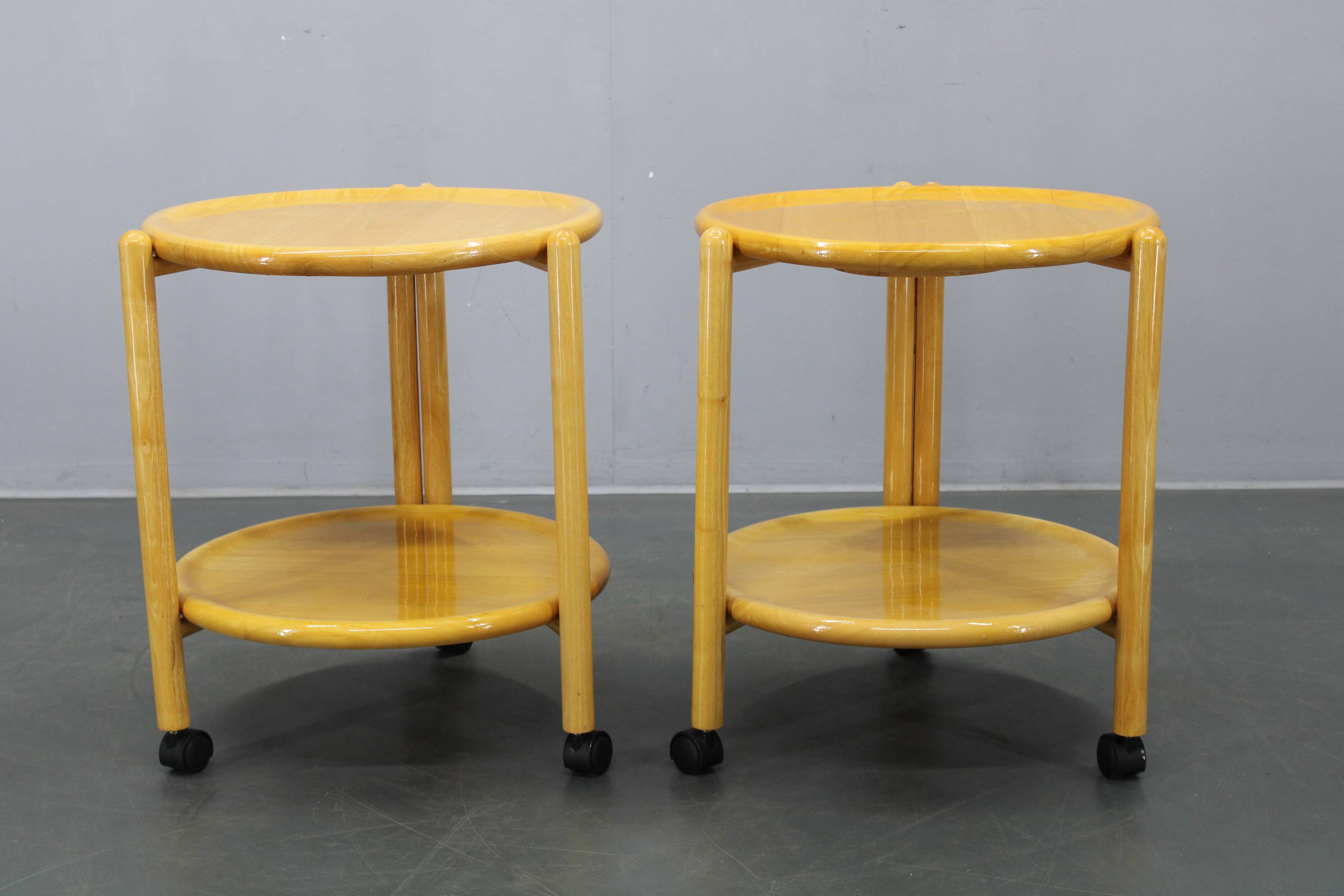 Jens Quistgaard Danish birch 2-tier round trolley Lazy Susan, 1970s