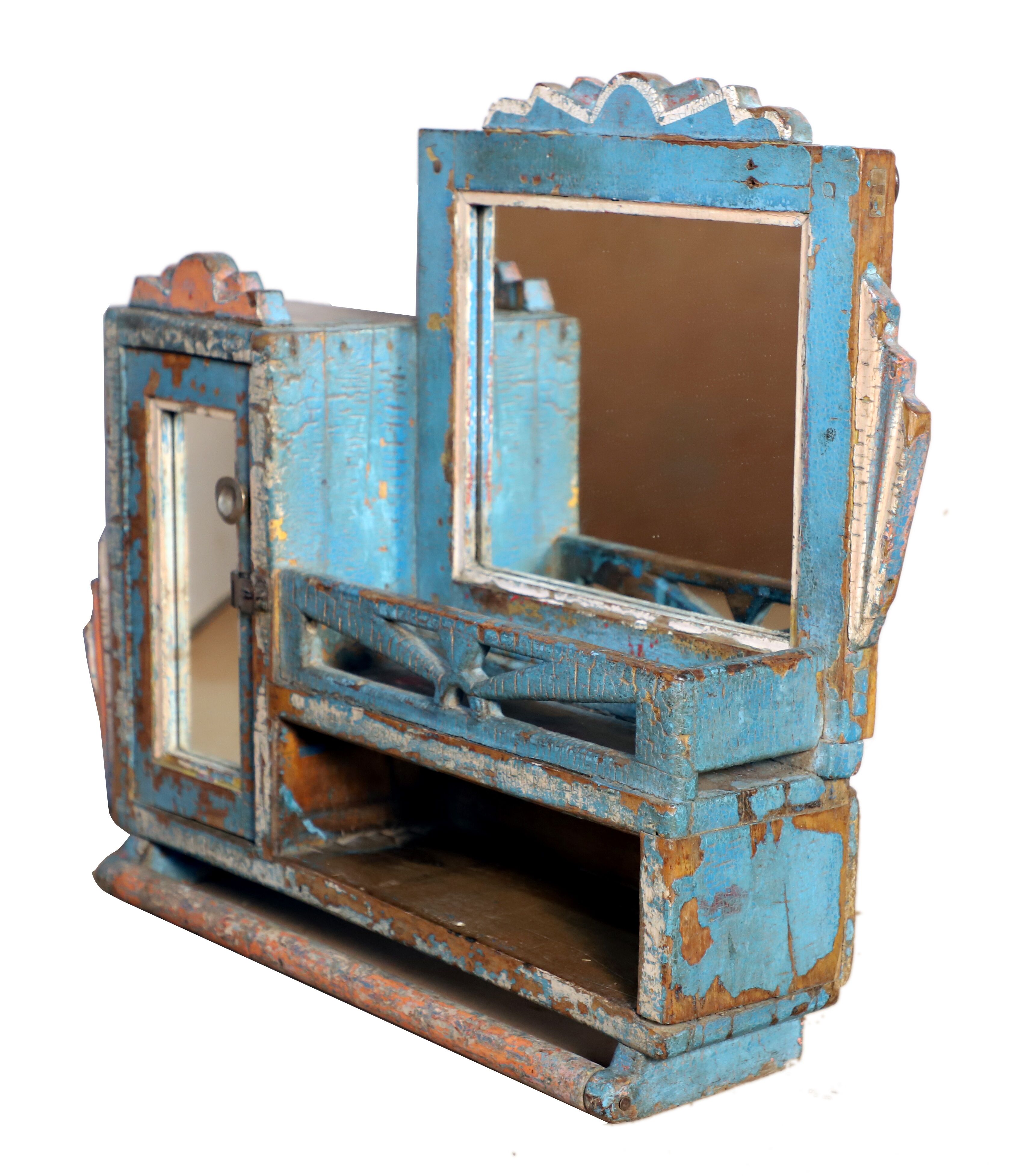 Medicine cabinet - Art Deco mirror in Burmese teak