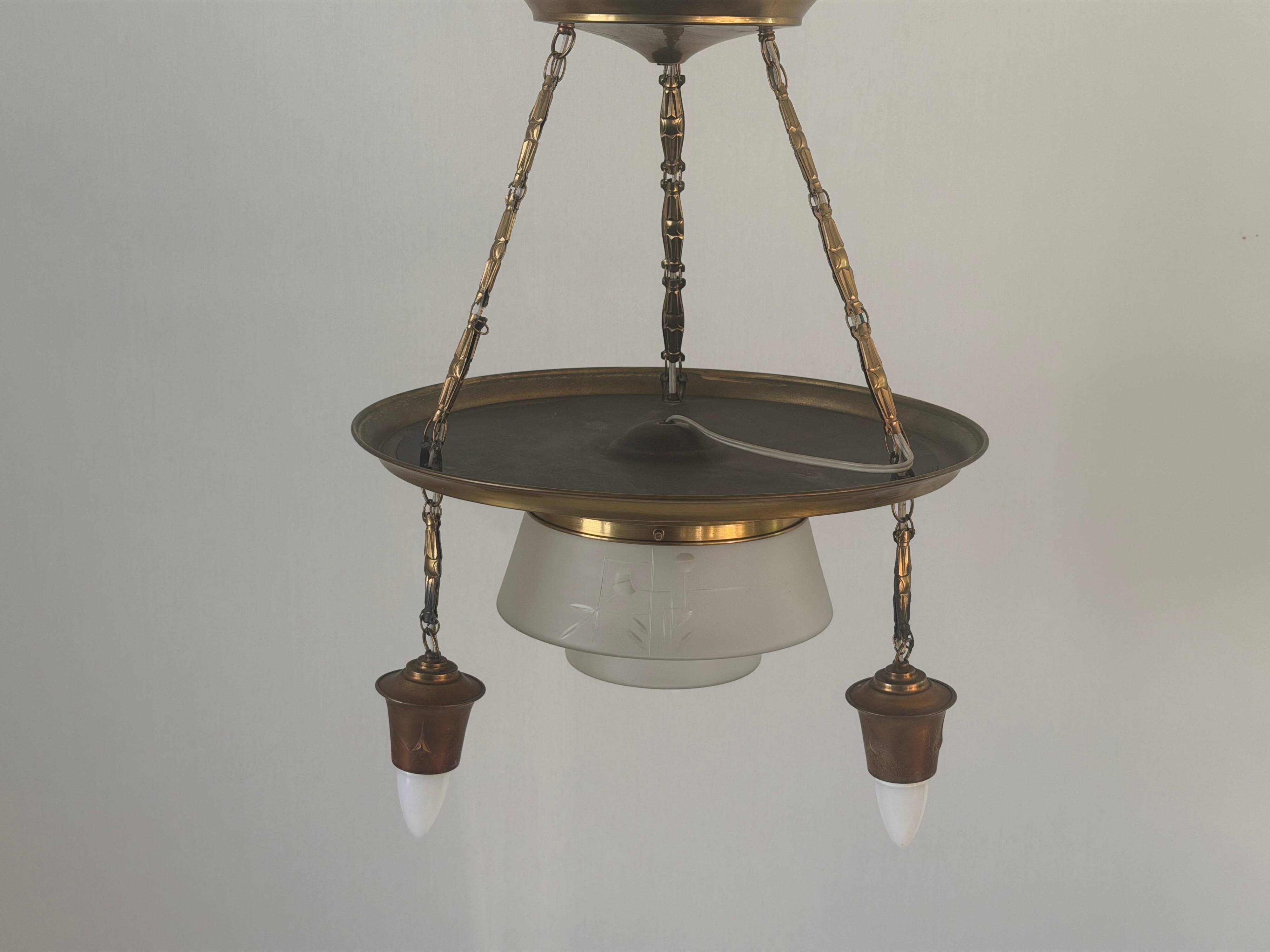 Art Deco ceiling light in copper and glass, 1940s, Germany