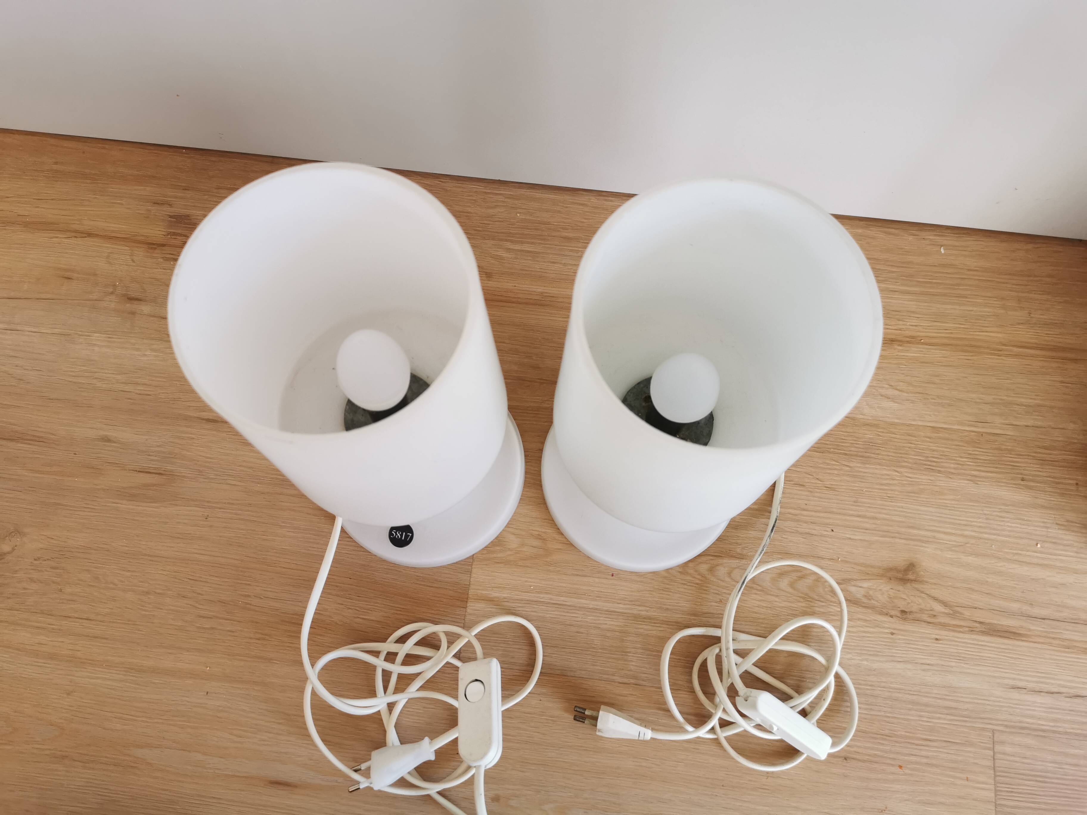 Set of 2 Vintage White Glass Table Lamp by Ivan Jakes, Czechoslovakia 1960s