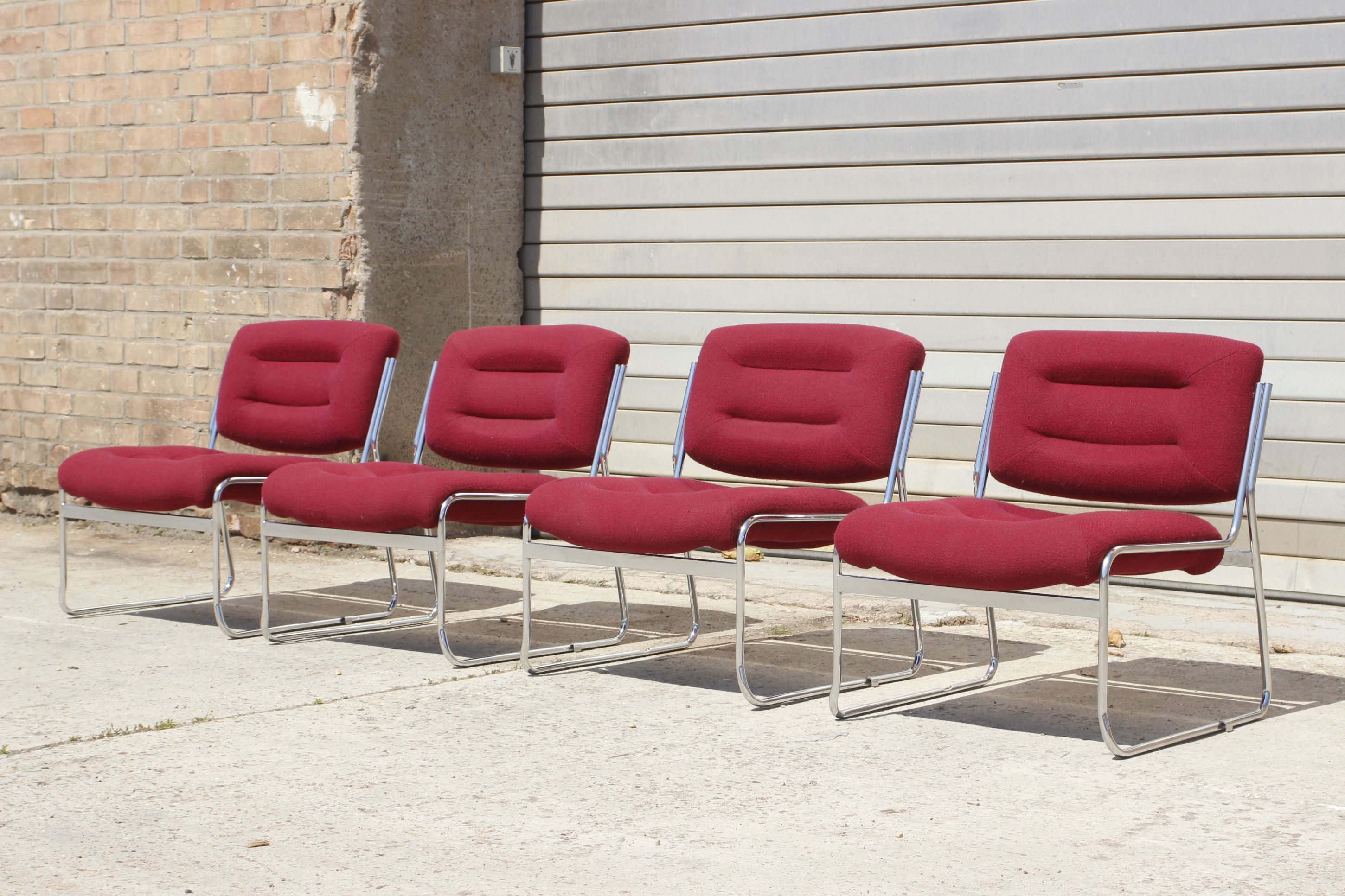 Space Age Chairs in Chrome and Velvet, 1970s, Set of 4
