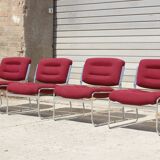 Space Age Chairs in Chrome and Velvet, 1970s, Set of 4