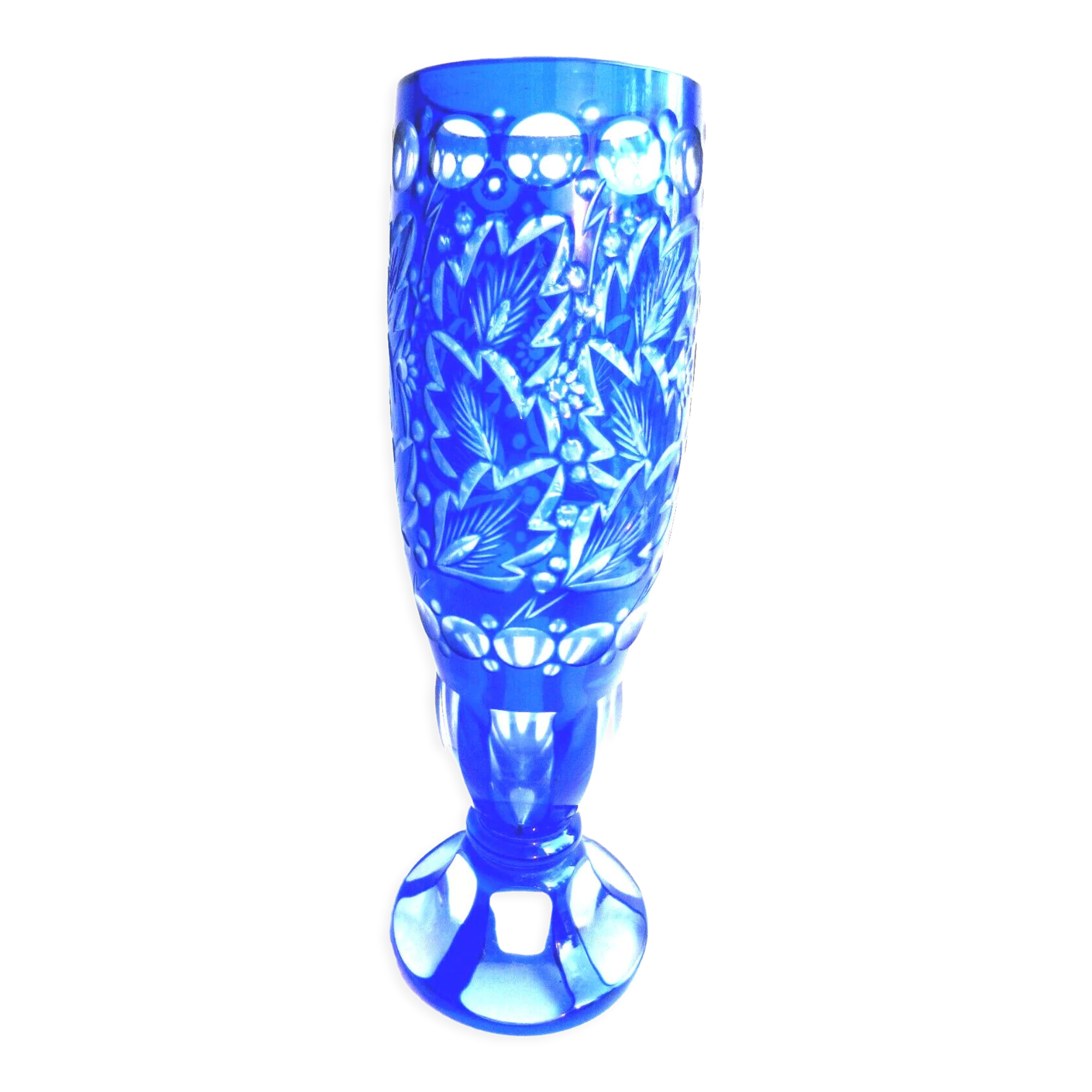 Blue and white Overlay crystal vase, chiseled and carved with Saint Louis foliage?