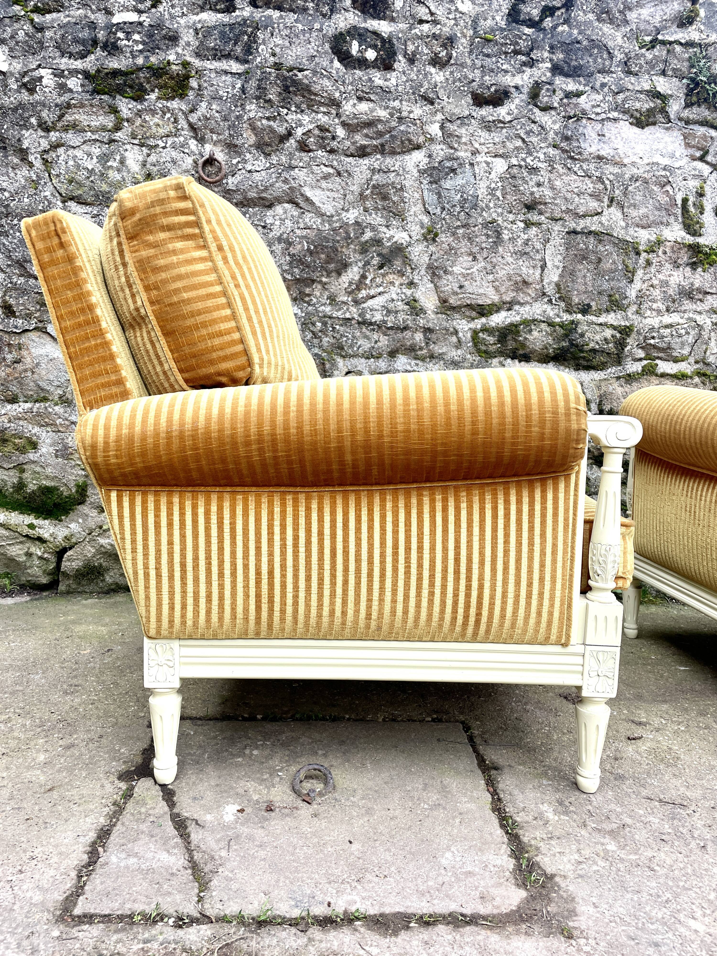 Pair of cosy armchairs by Jean Prevost in mustard velvet, 1970.