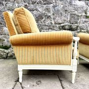 Pair of cosy armchairs by Jean Prevost in mustard velvet, 1970.