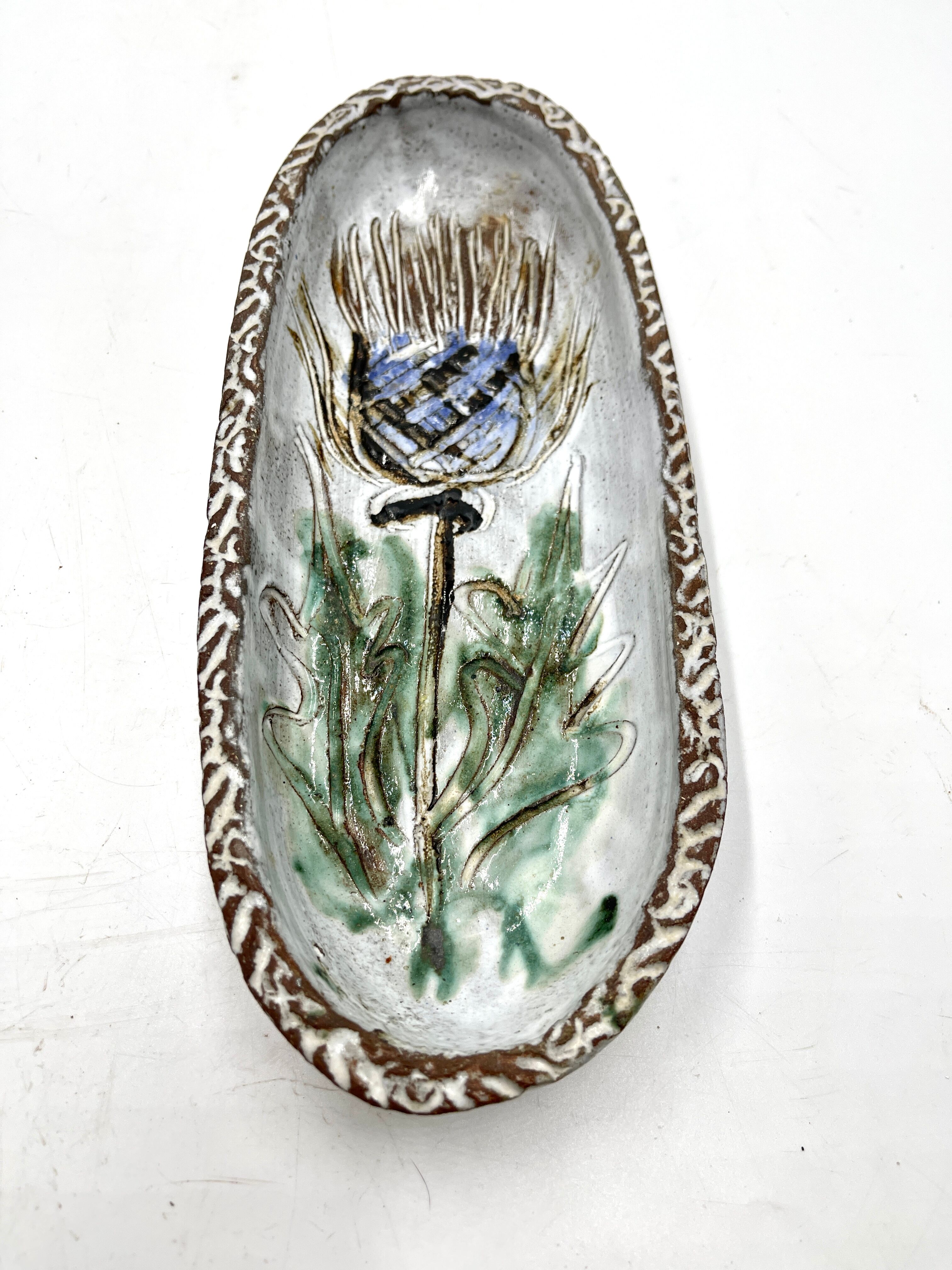Ceramic ramekin dish vallauris Albert Thiry decor with thistle
