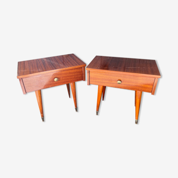 Pair of bedside or night tables in lacquered mahogany with compass feet