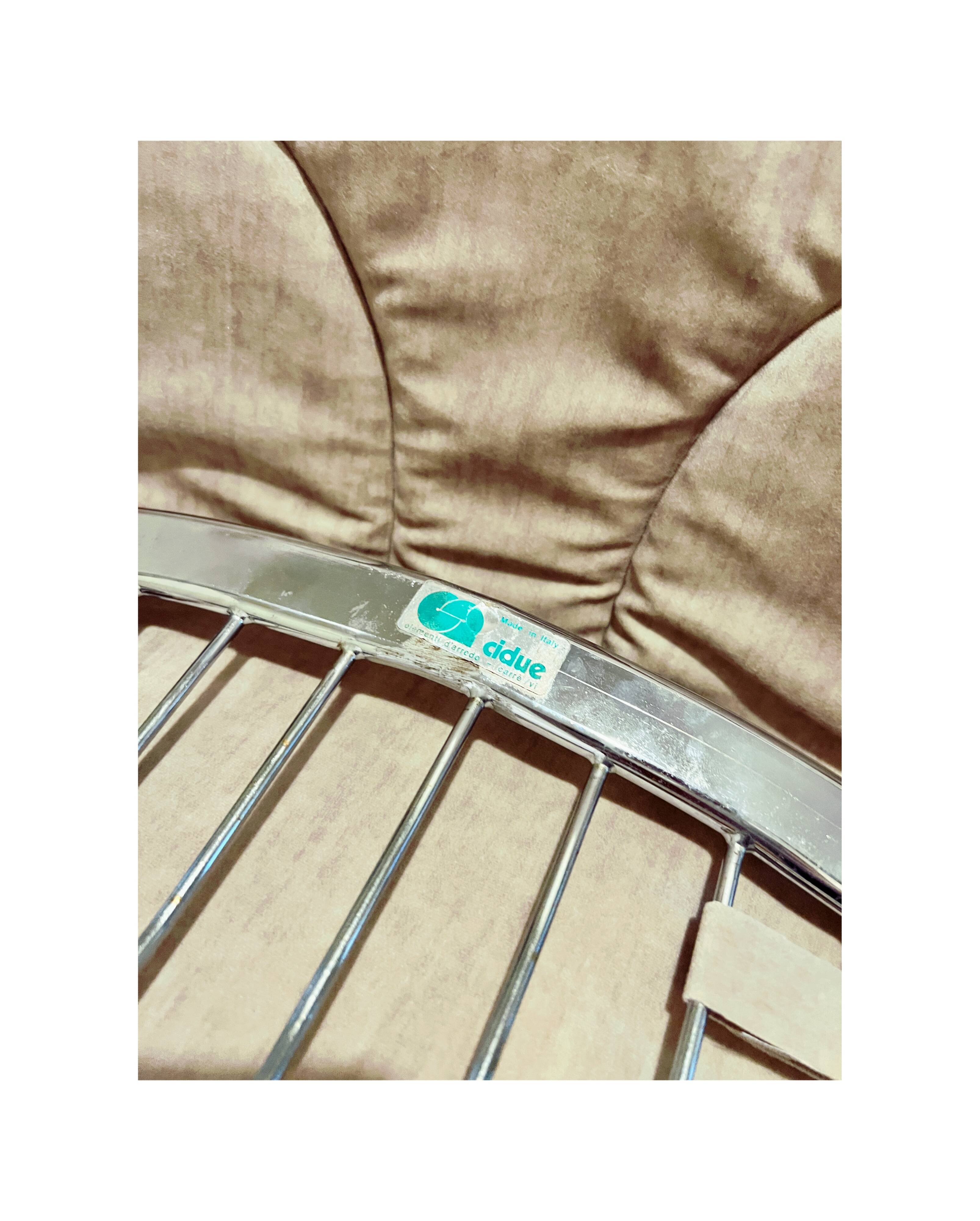 Cidue chair in chrome and short velvet, Willy Rizzo design 1970