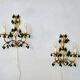 Lights, gold metal with green glass drops, Italy mid-1900s Regency.
