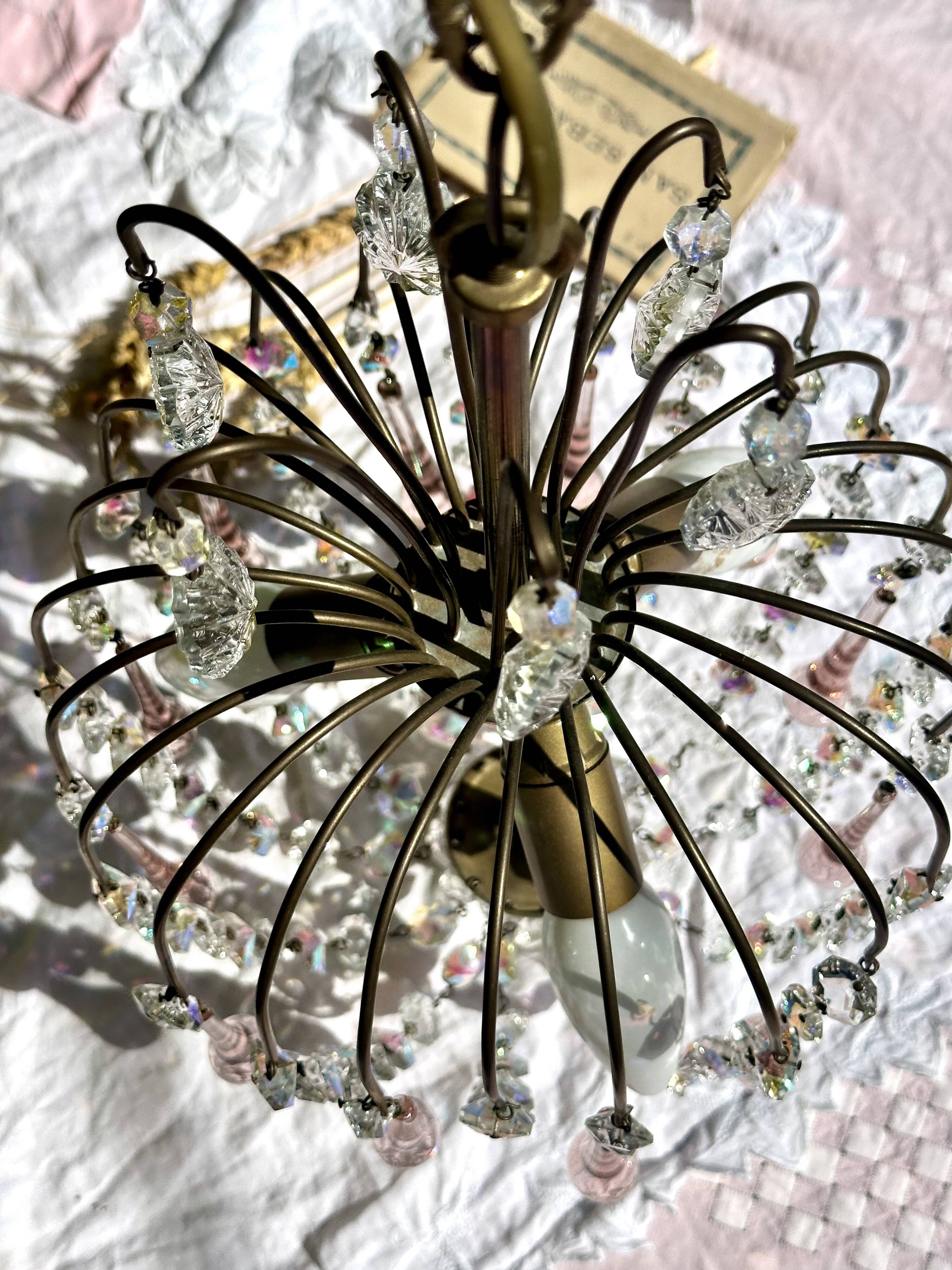 Magnificent Cascade Chandelier in Brass & Crystal Glass 1970s Vintage