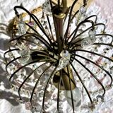 Magnificent Cascade Chandelier in Brass & Crystal Glass 1970s Vintage