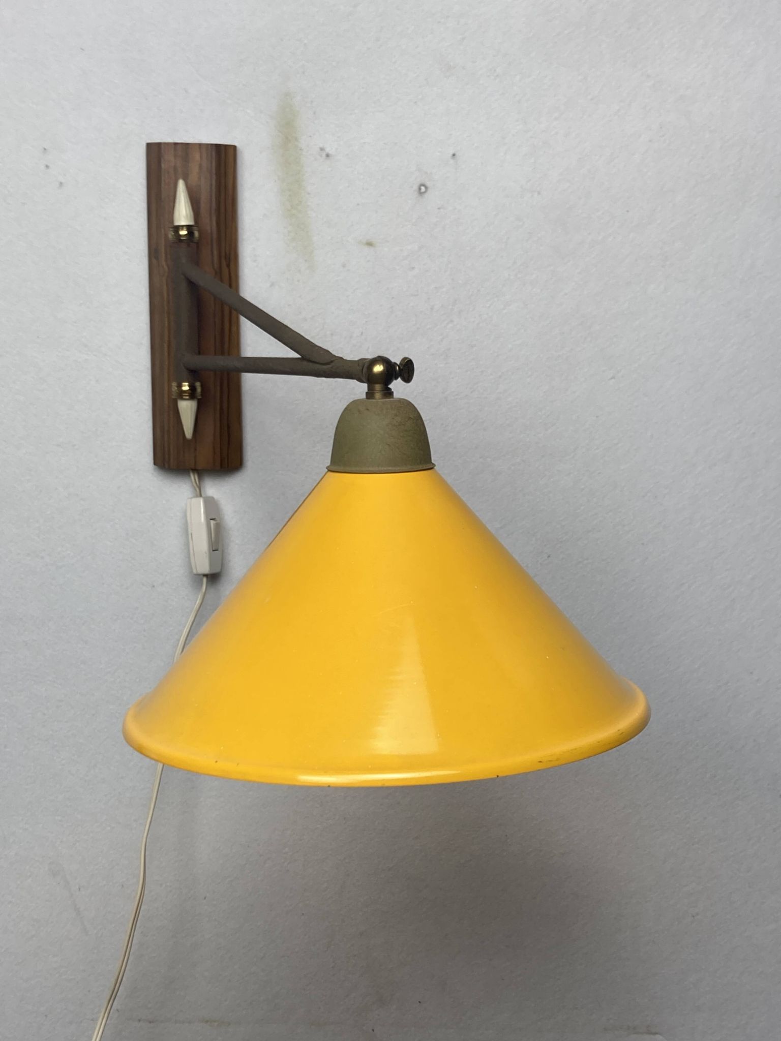 teak and metal midcentury swing arm wall lamp, Dutch 1960s