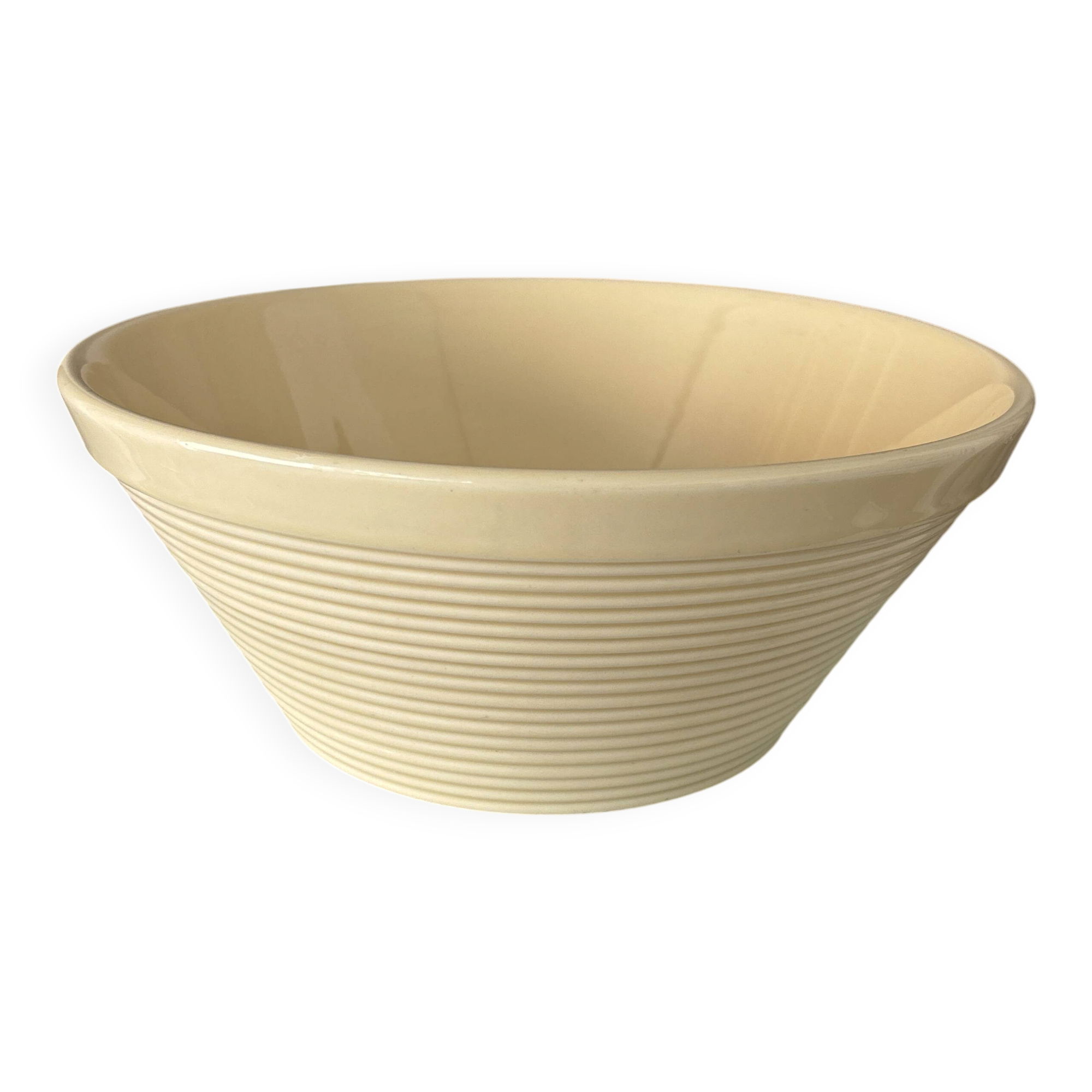 French Vintage Ribbed Ceramic Salad Bowl | Ivory Cream | Digoin Sarreguemin
