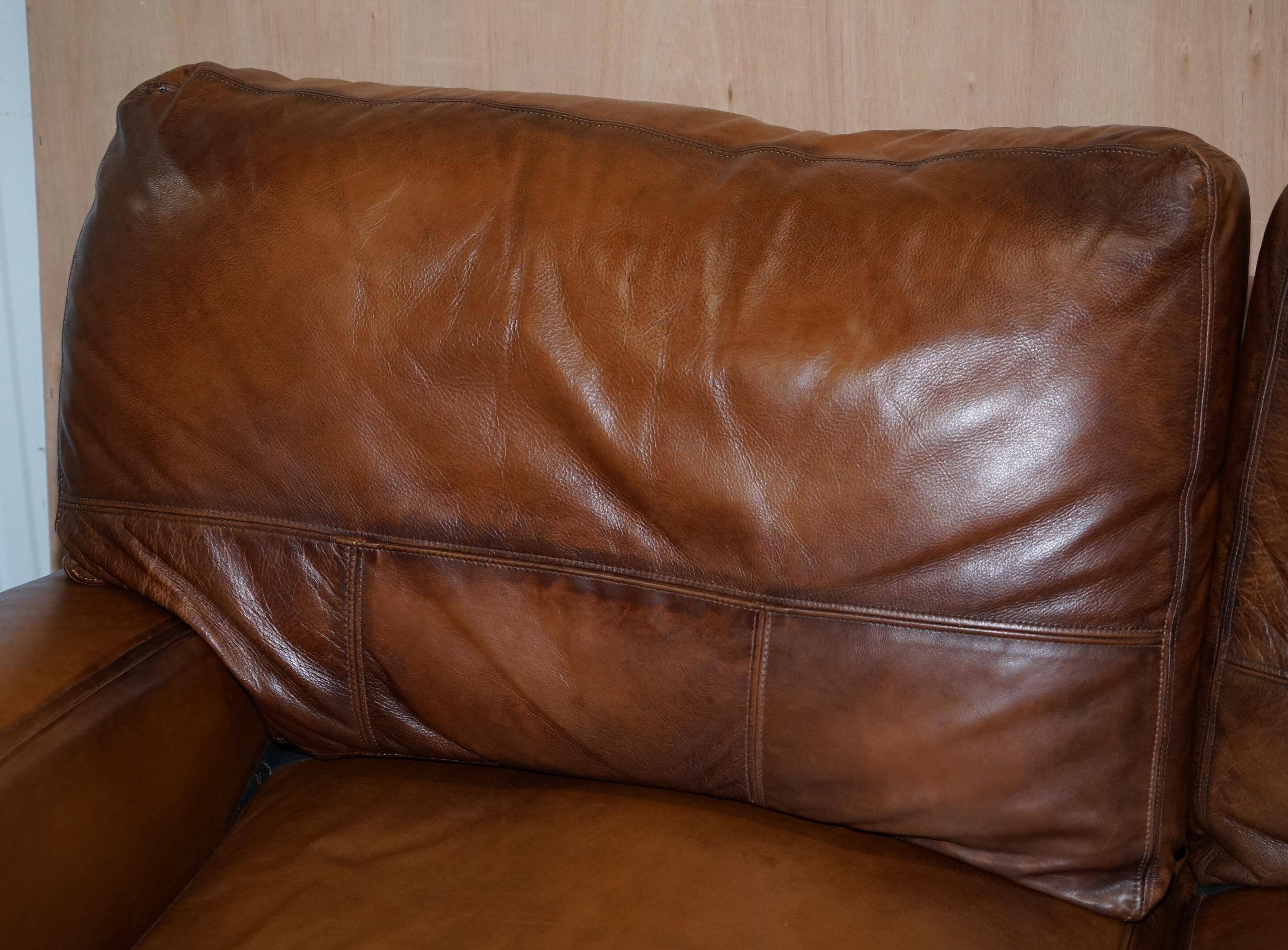 Hand-dyed leather vintage-style sofa
