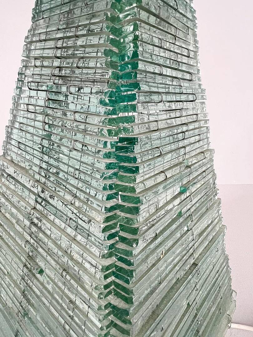 Sculptural pyramid table lamp, glass, France, 1970s.