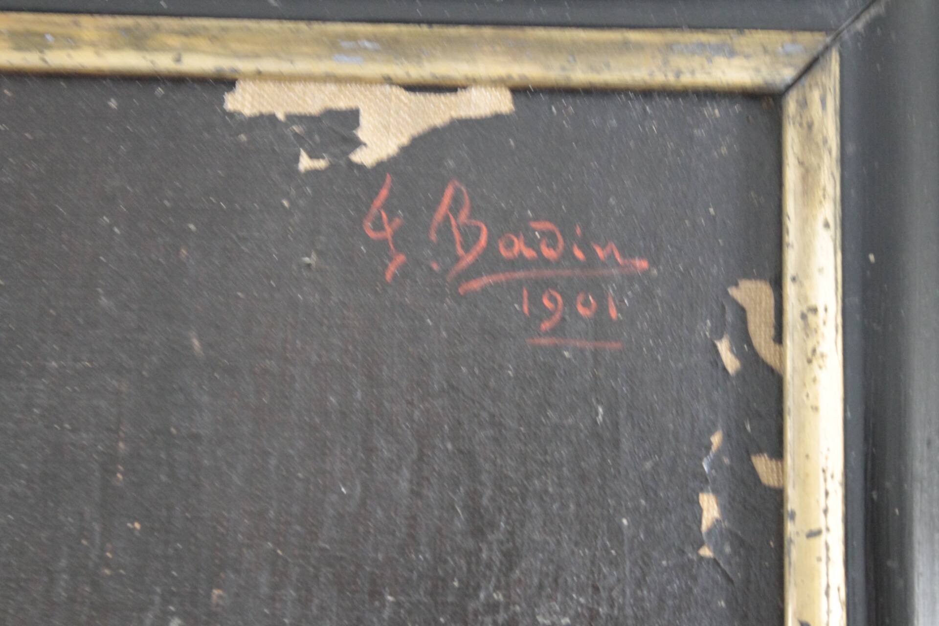 Tableau HST portrait of a child signed F. Badin 1901