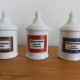 Set of 3 vintage pharmacy jars in apothecary opaline