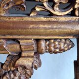 French baroque half-moon wall console with marble and six legs.