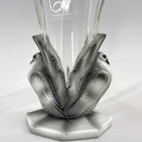 Set of Two Art Deco Dove Birds Glass Vases by Josef Feigl for Libochovice Glassworks, 1930s