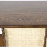 Sideboard in wenge, raffia and lacquered metal. 1970s.