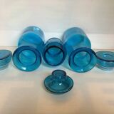 Trio of blue glass candy jars from the 70s