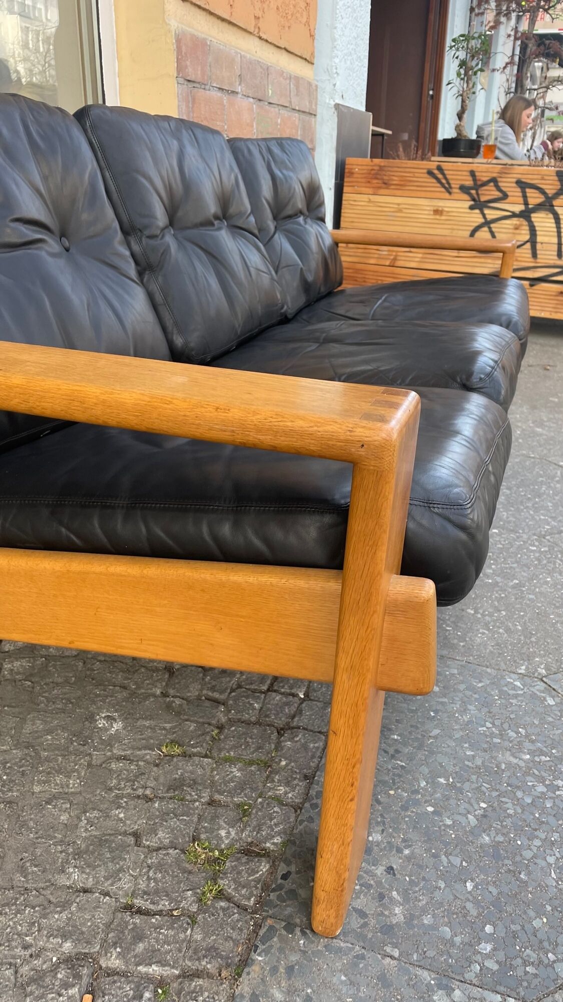 3-seater sofa in oak and leather design Eesko Pajamies for Asko model Bonanza 1970