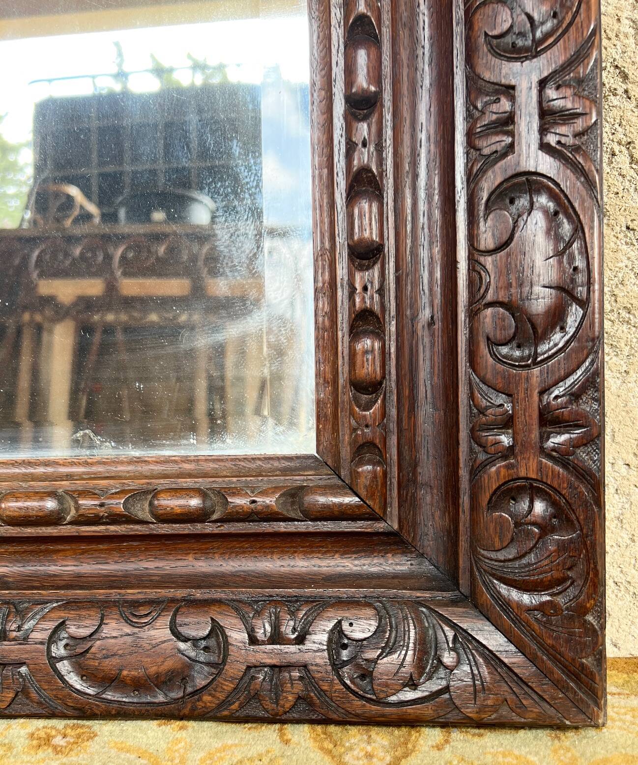 19th century carved solid oak mirror