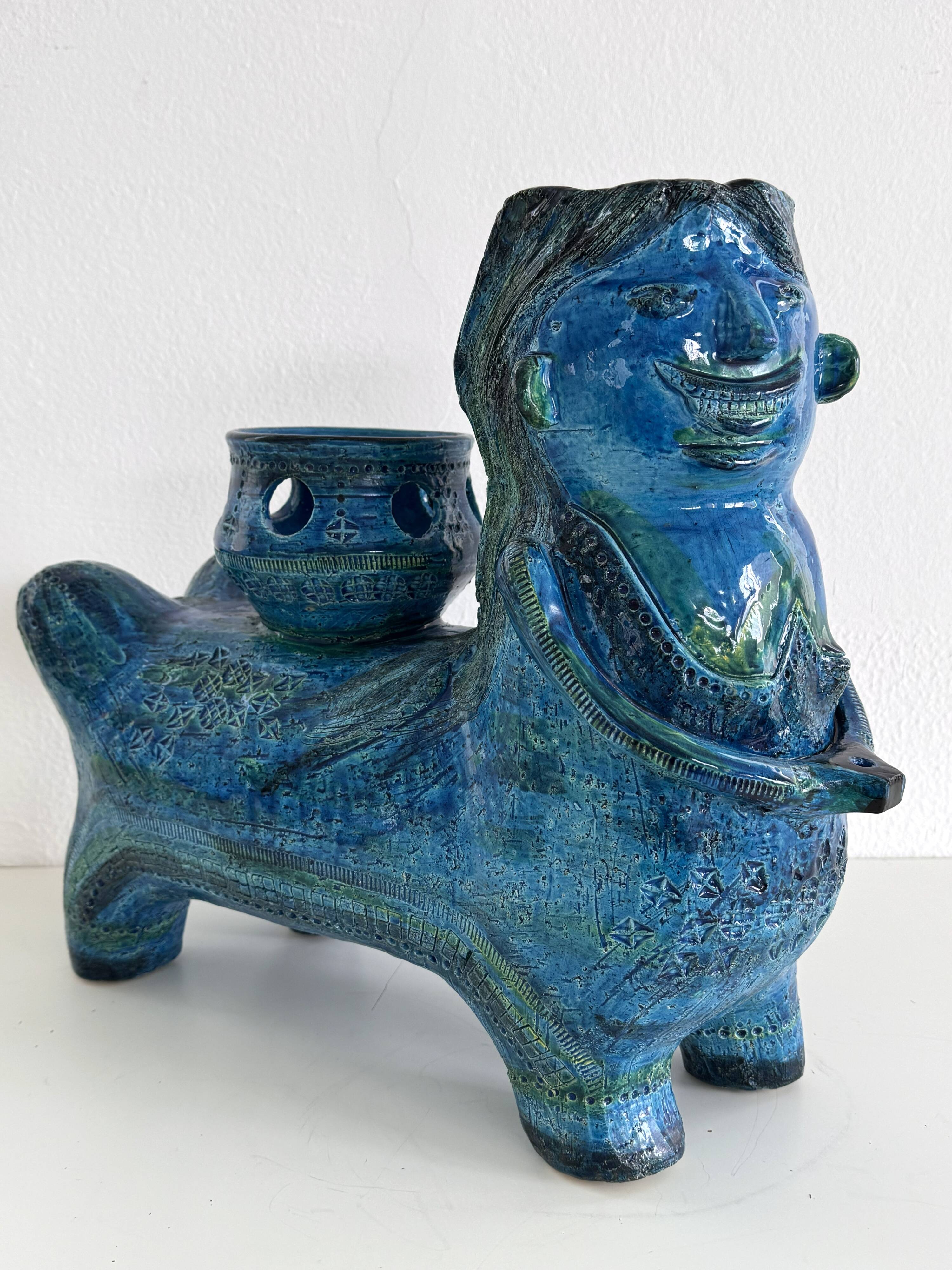 Aldo Londi for Bitossi Rimini Blu Ceramic Plant Centaur Sculpture, Italy, 1