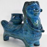 Aldo Londi for Bitossi Rimini Blu Ceramic Plant Centaur Sculpture, Italy, 1