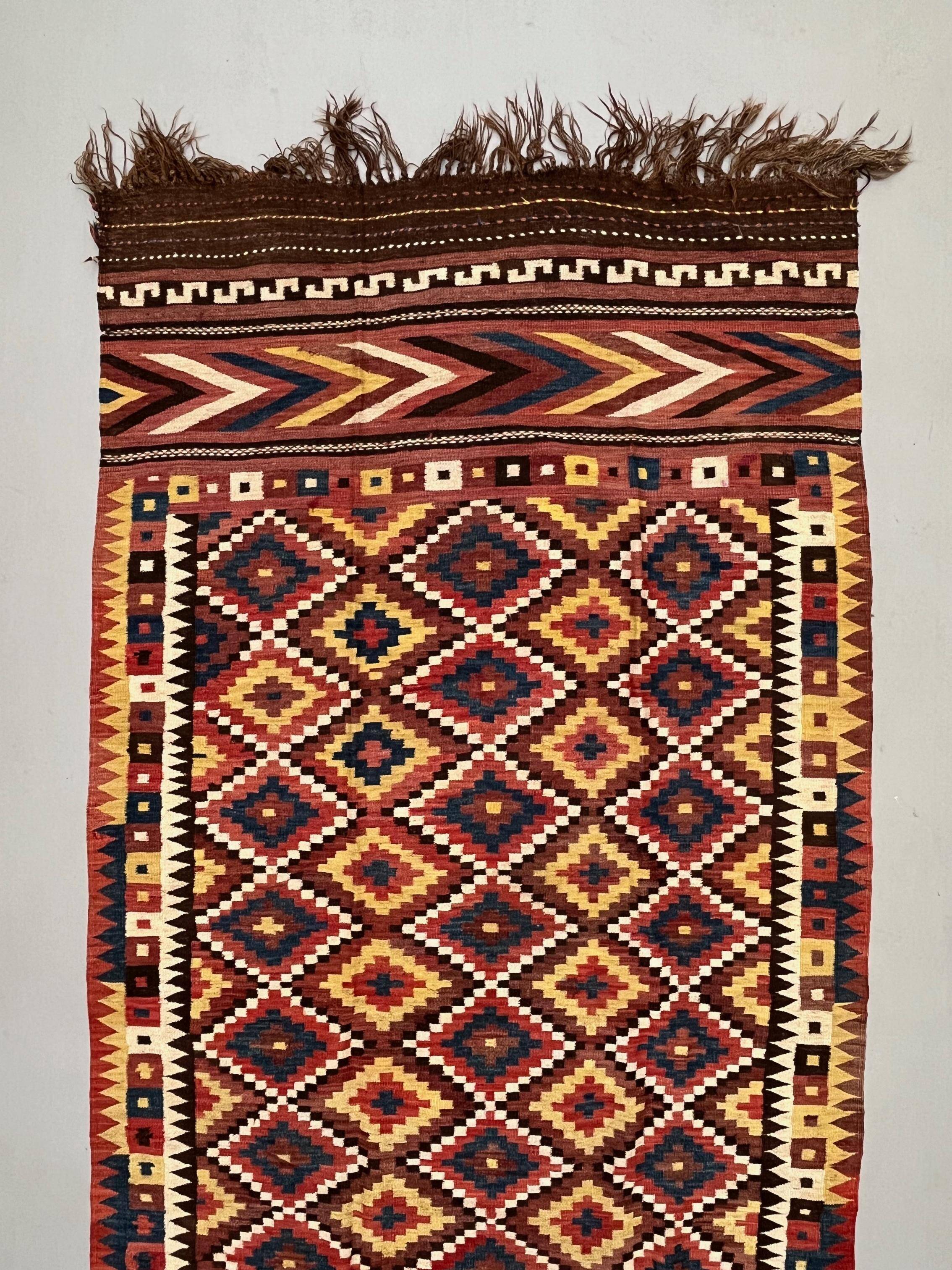 Vintage Afghan Tribal Kilim Wool Rug 390x185 cm Red, Orange, Brown, Black Large
