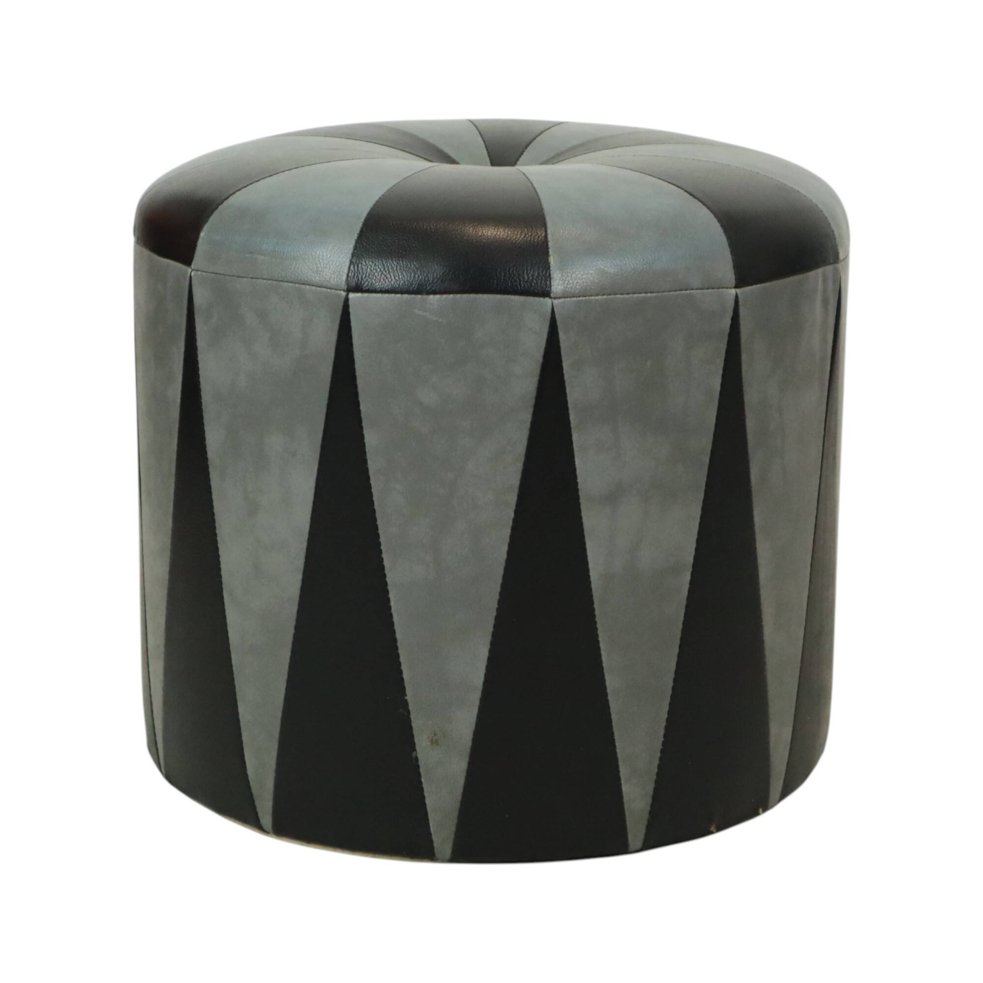 Round Vintage Pouf Gray Black Two-tone Skai Sixties