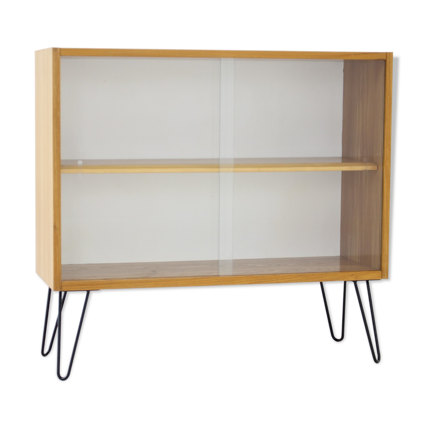 1970s birch/glass cabinet, czechoslovakia