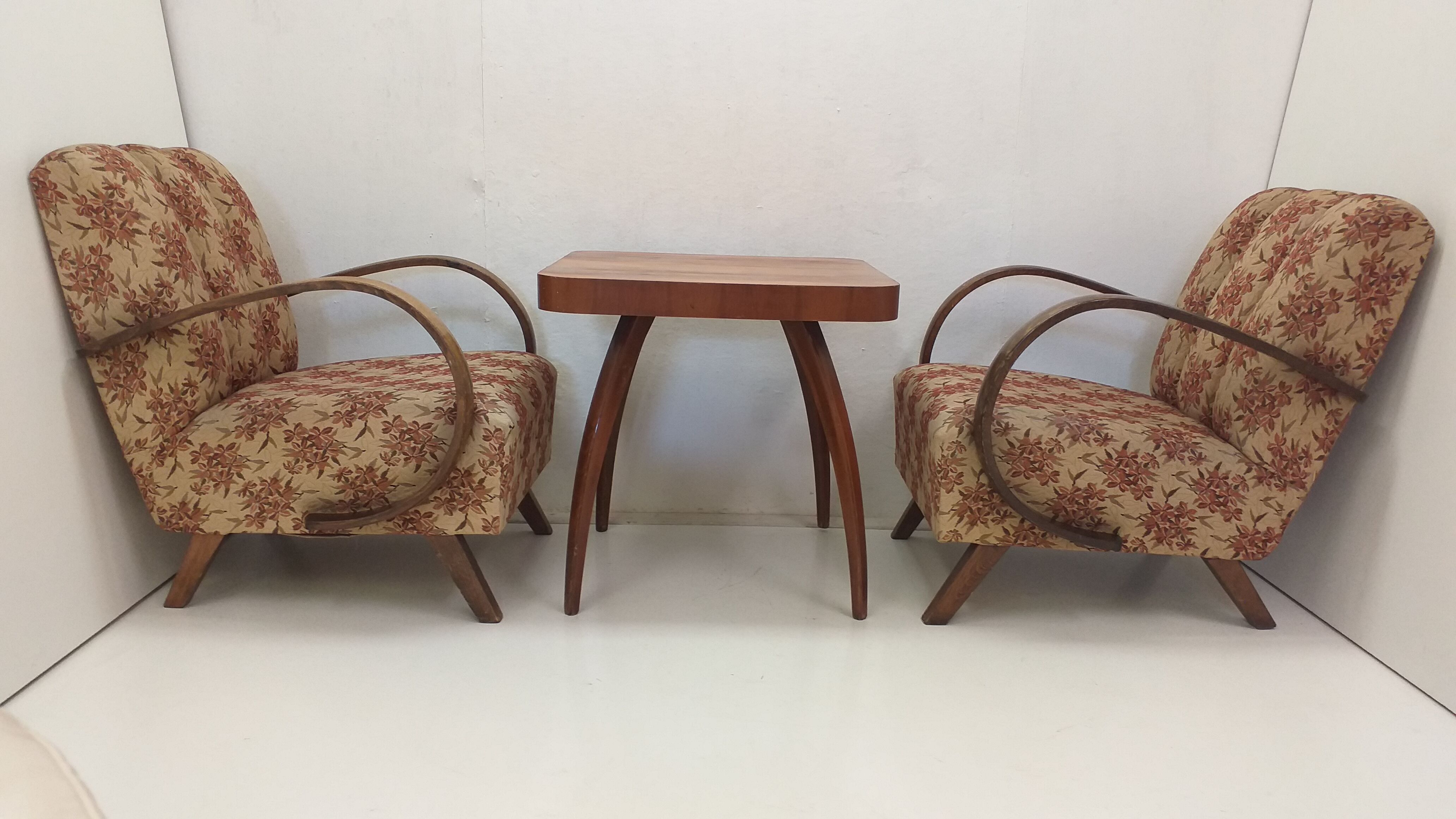 Set of 2 armchairs H 410 Halabala and coffee table for UP Závody, Czechoslovakia