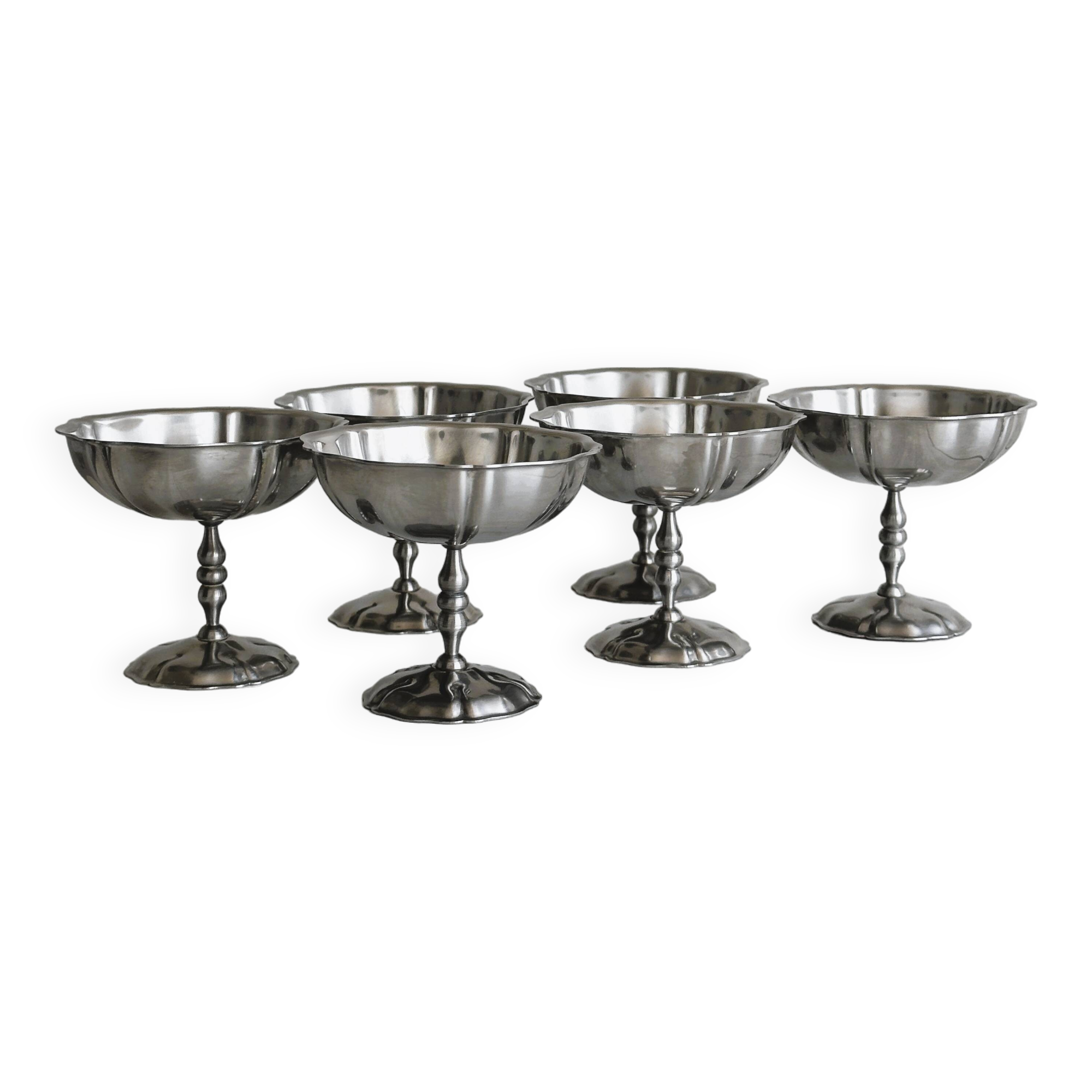 Service à Glace 6 Pièces En Inox : 6 Coupelles + 6 Cuillères + Plateau De Présentation