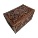 Ancien coffret en bois sculpté à décor de mascaron