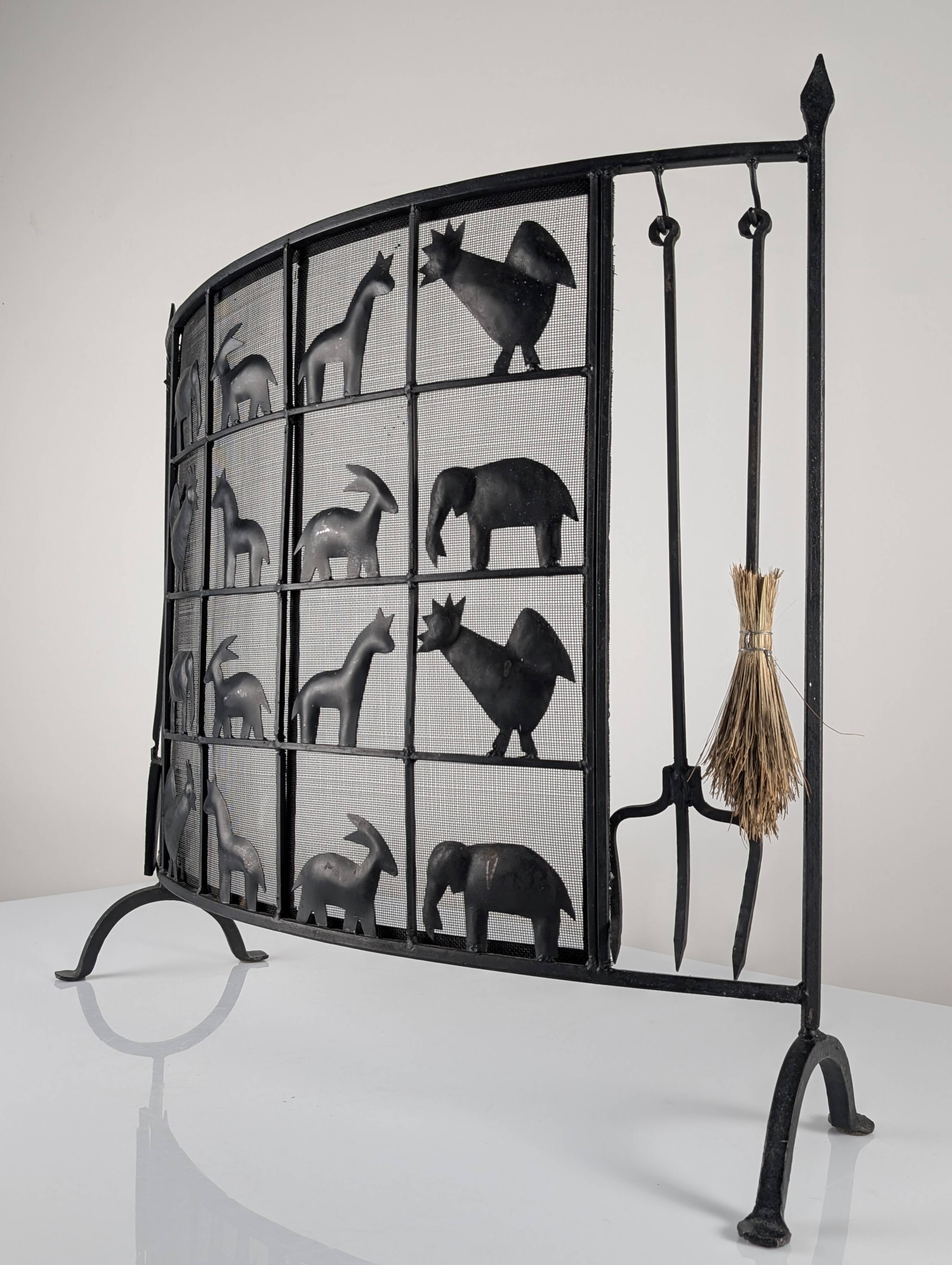 Wrought iron fireplace screen by Atelier Marolles, France, 1950s