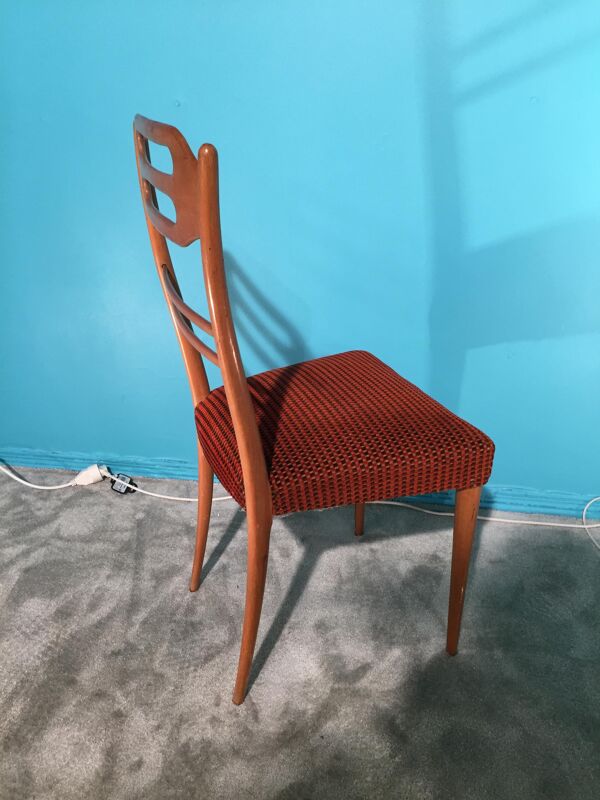6 chaises italiennes 1960 bois blond velours de soie