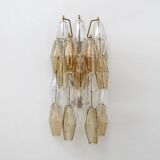 Pair of Mid-Century Italian Murano Glass Poliedri Sconces Amber and Clear