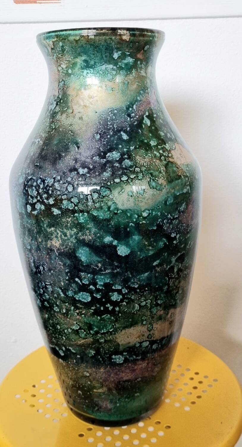 Glazed glass vase Signed Laque Line H 40cm