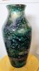 Vase en verre églomosé Signé Laque Line H 40cm